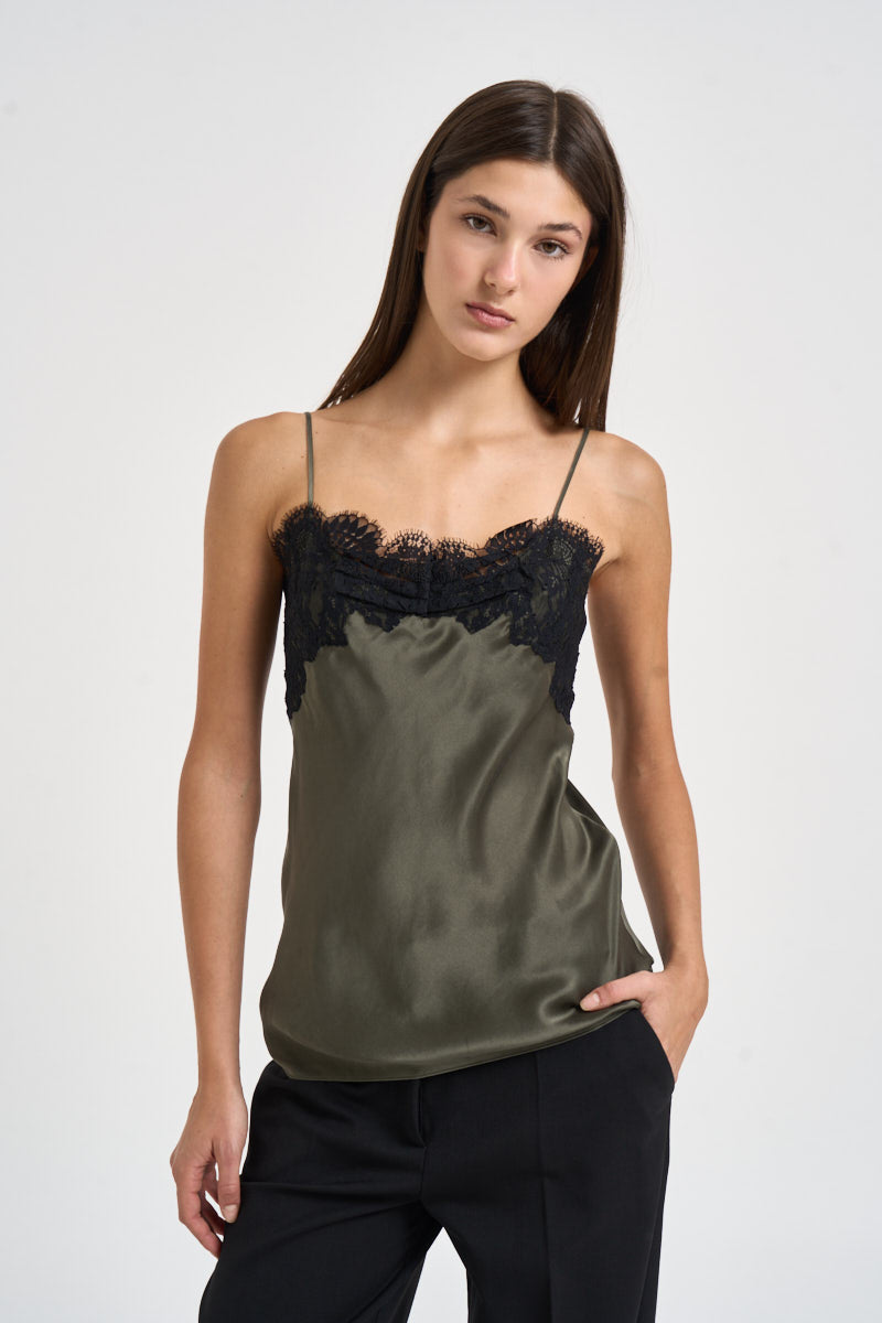 Top donna satinato verde oliva NATRON TURTLESHELL IRO 