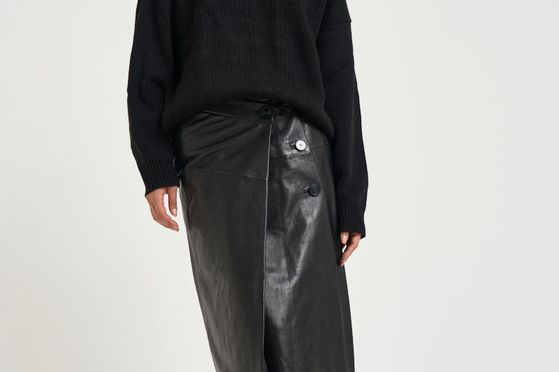 Gonna donna lunga Rimera in pelle nera RIMERA BLACK IRO 