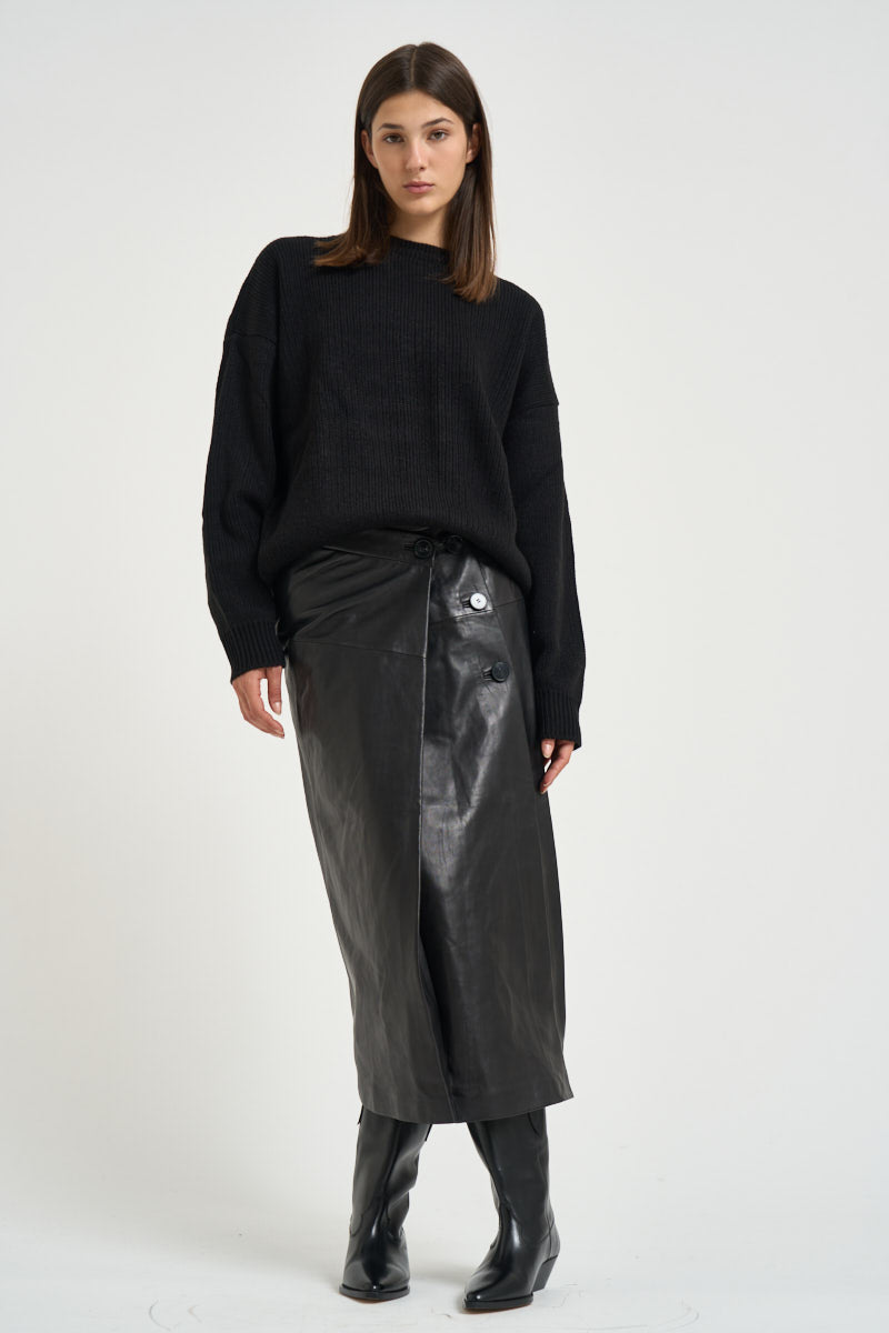 Gonna donna lunga Rimera in pelle nera RIMERA BLACK IRO 