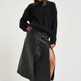 Gonna donna lunga Rimera in pelle nera RIMERA BLACK IRO 