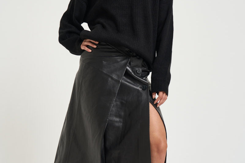 Gonna donna lunga Rimera in pelle nera RIMERA BLACK IRO 