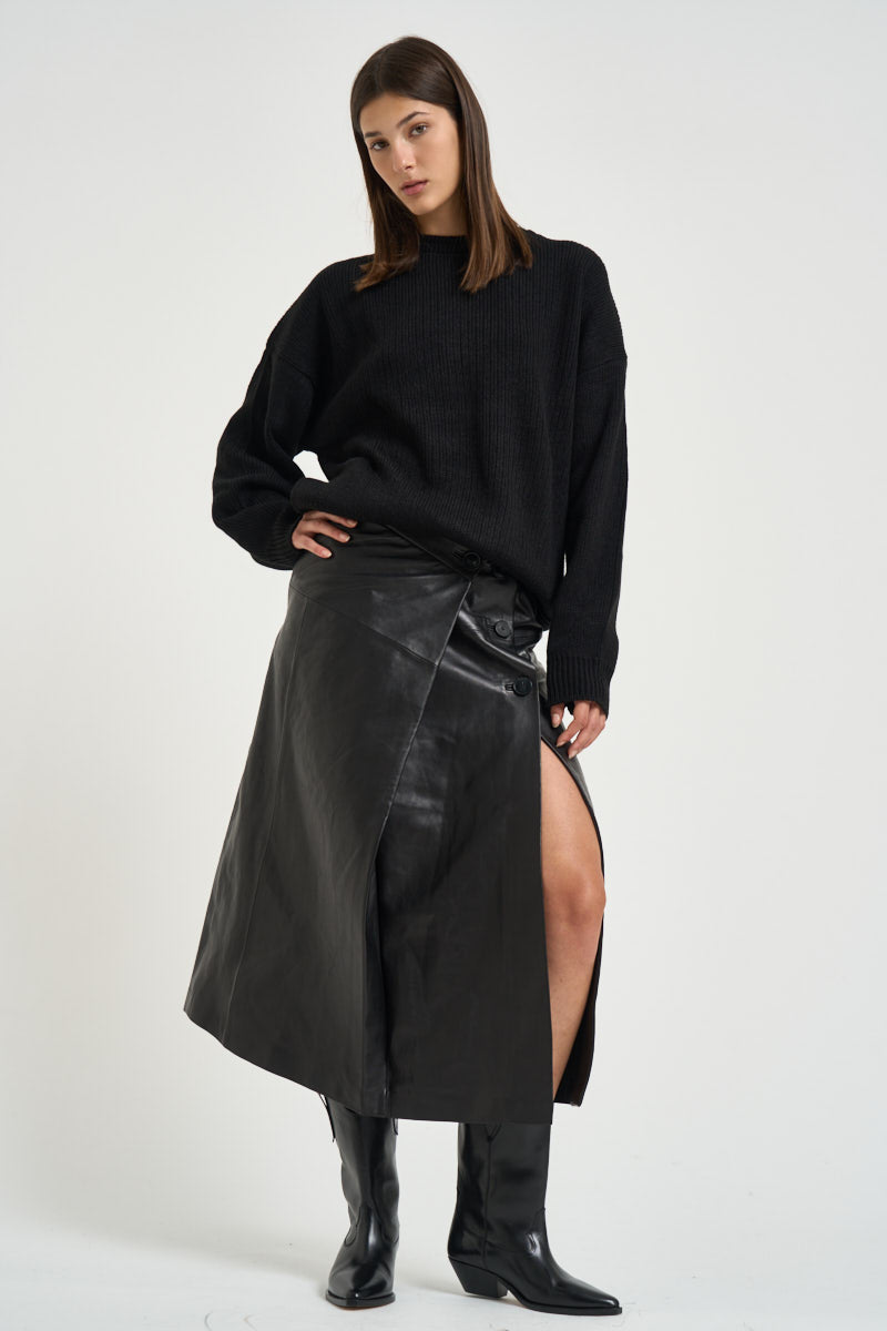 Gonna donna lunga Rimera in pelle nera RIMERA BLACK IRO 