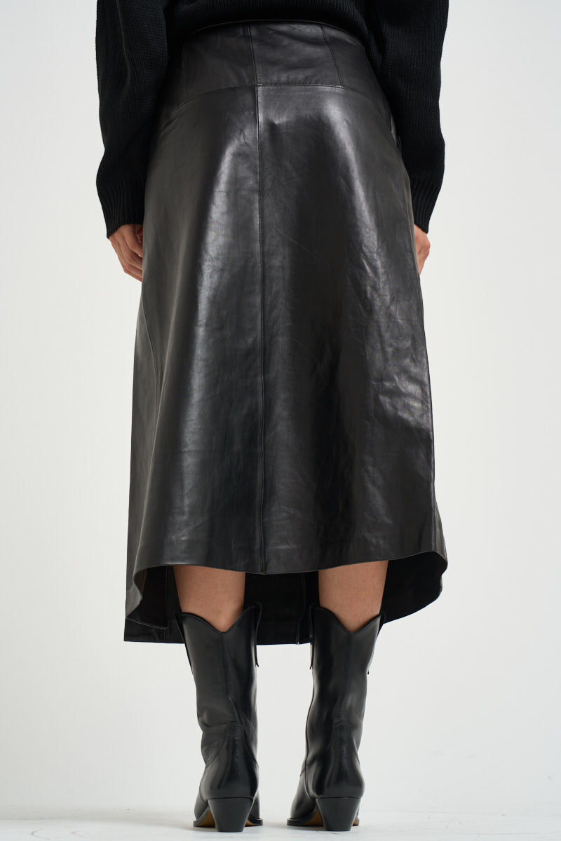 Gonna donna lunga Rimera in pelle nera RIMERA BLACK IRO 