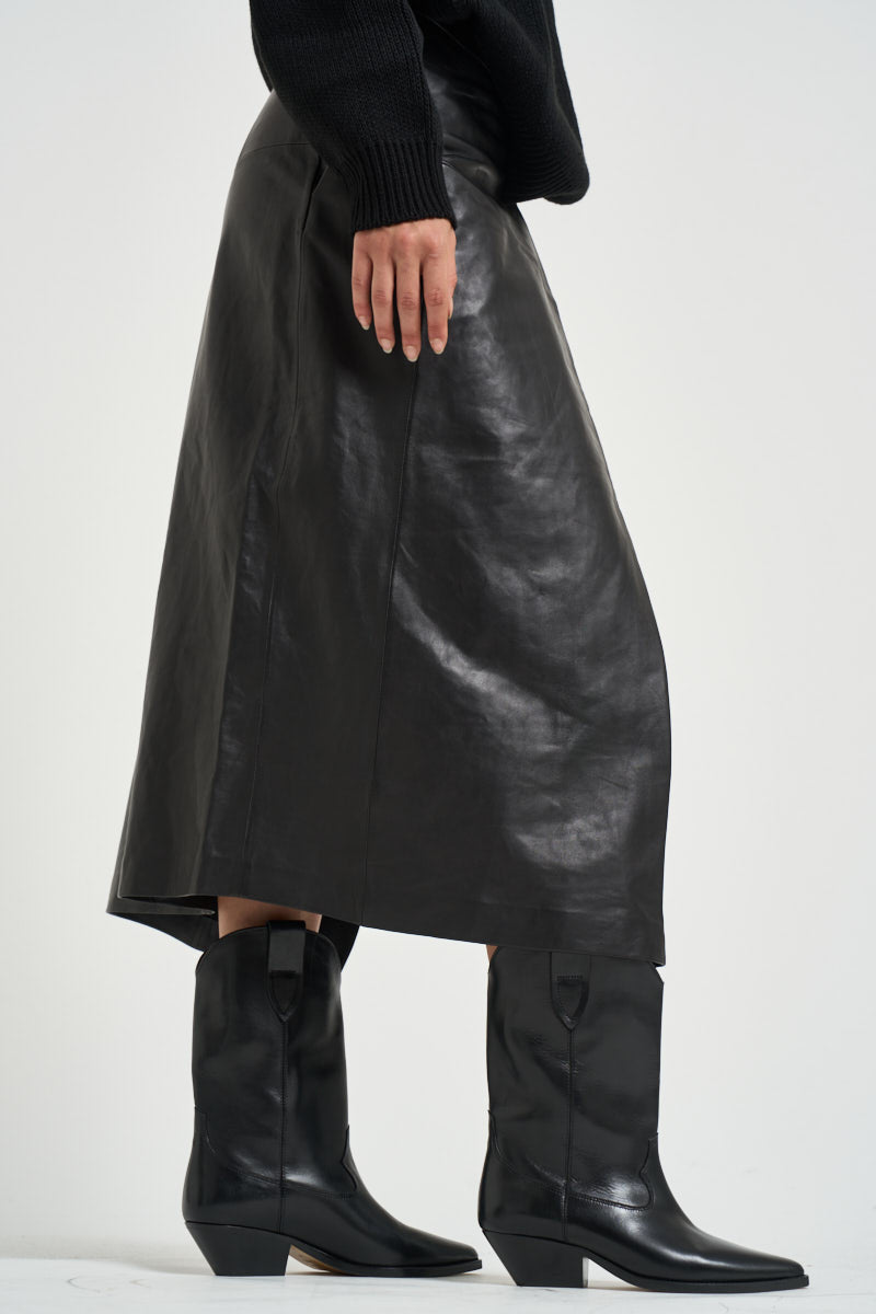Gonna donna lunga Rimera in pelle nera RIMERA BLACK IRO 