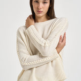 Maglia donna Amea maniche traforate bianco latte AMEA 4337BLANC KUJTEN 