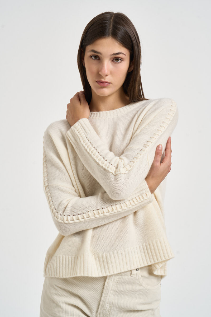 Maglia donna Amea maniche traforate bianco latte AMEA 4337BLANC KUJTEN 