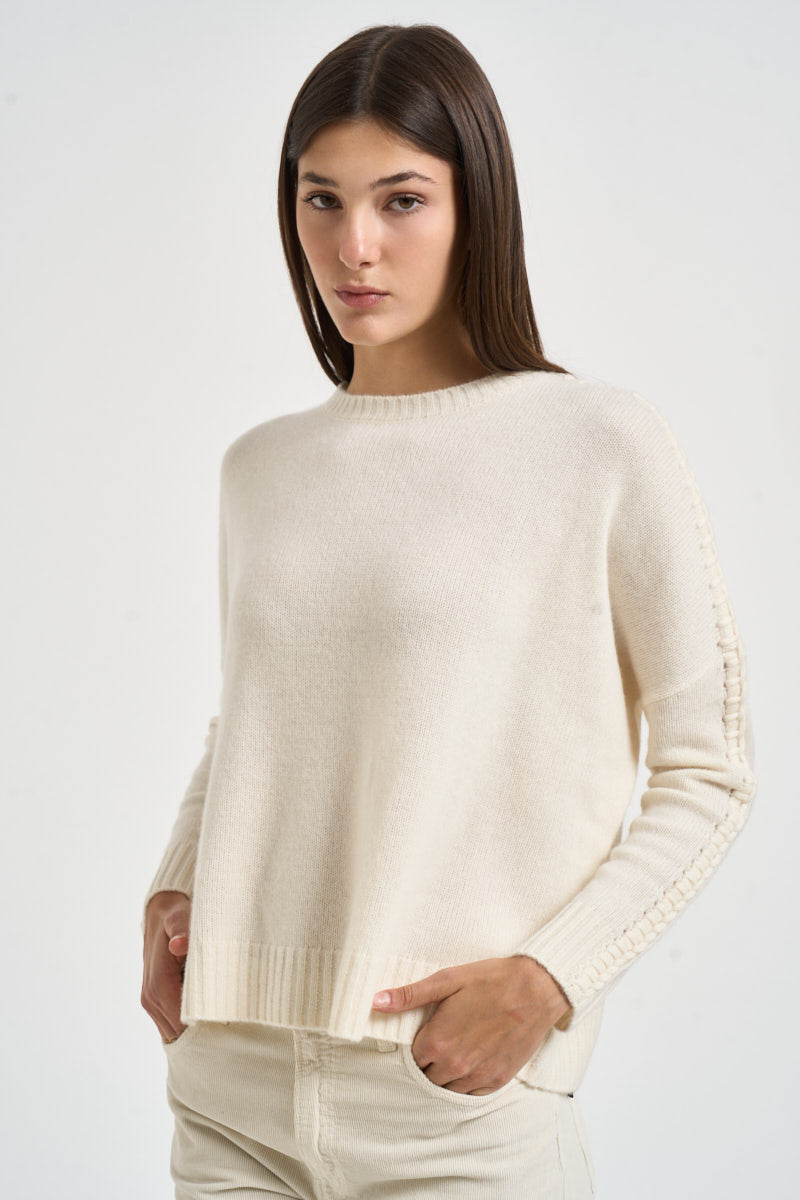 Maglia donna Amea maniche traforate bianco latte AMEA 4337BLANC KUJTEN 