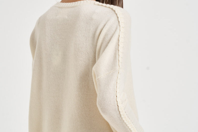 Maglia donna Amea maniche traforate bianco latte AMEA 4337BLANC KUJTEN 