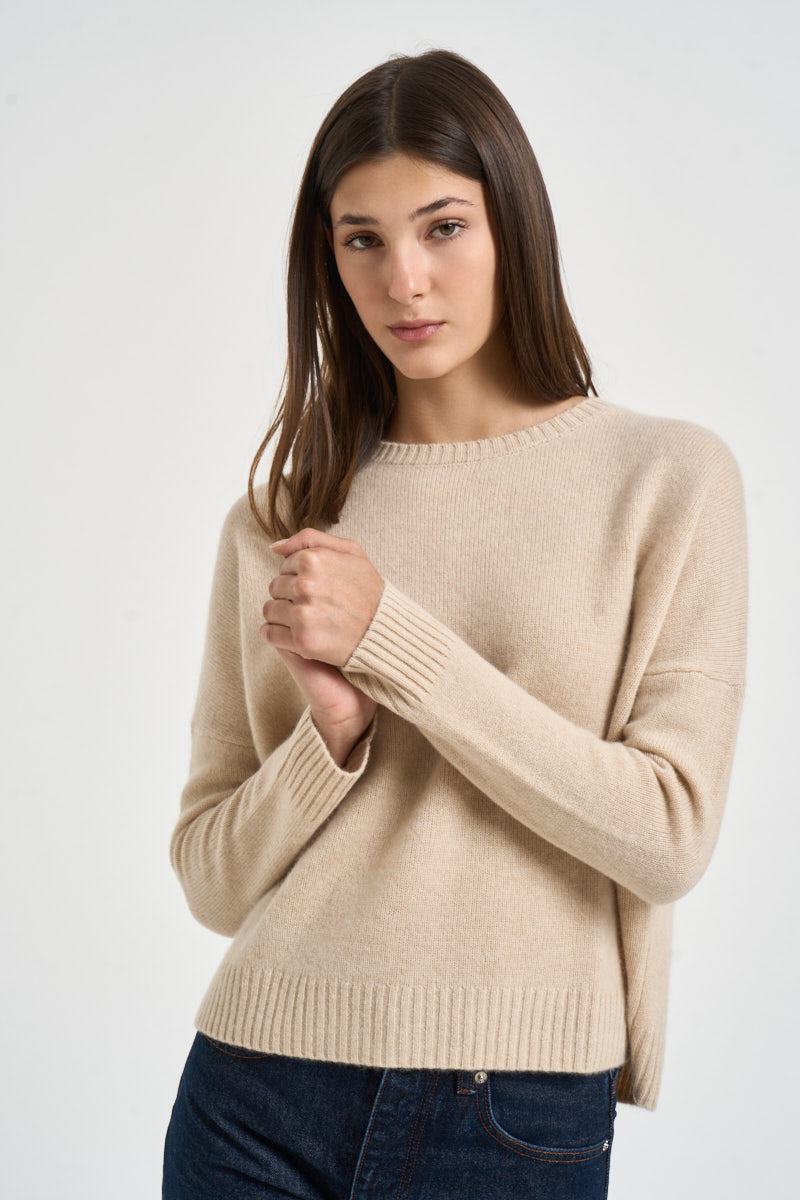 Maglia donna Amelie girocollo beige chiaro AMELIE ORGANIC KUJTEN 