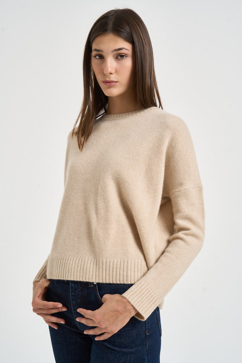 Maglia donna Amelie girocollo beige chiaro AMELIE ORGANIC KUJTEN 