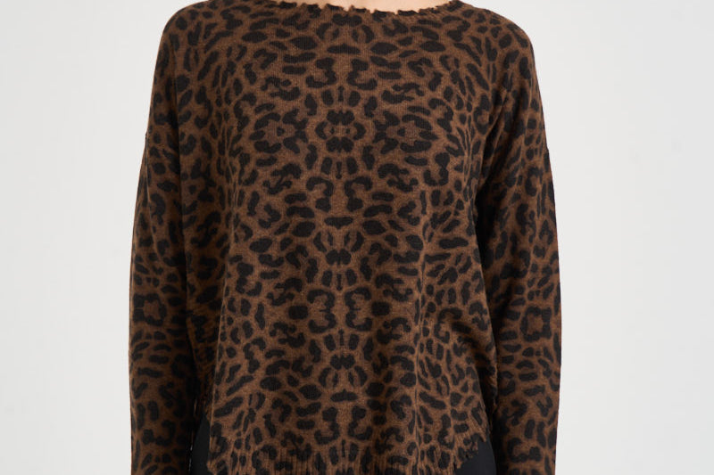 Maglia donna Melah Leopard in cashmere animalier marrone MELAH LEOPARD 4412MARRON KUJTEN 