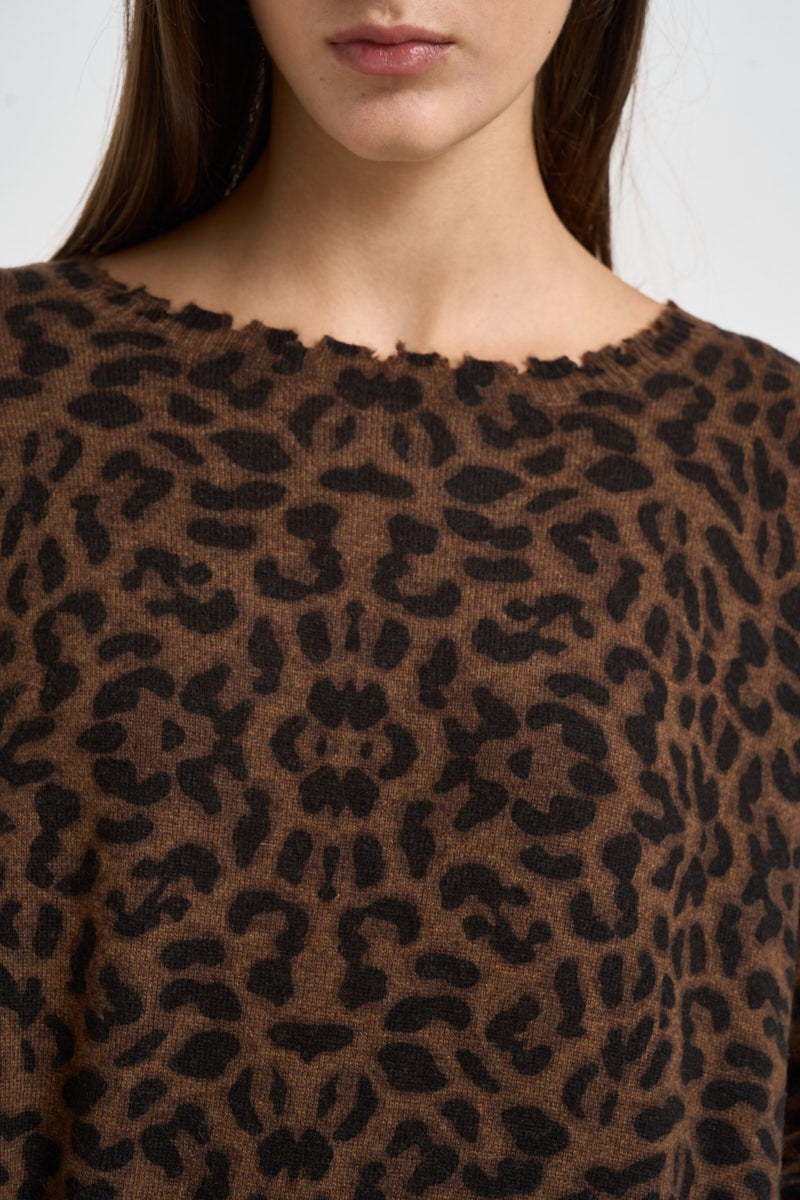 Maglia donna Melah Leopard in cashmere animalier marrone MELAH LEOPARD 4412MARRON KUJTEN 