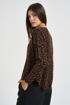 Maglia donna Melah Leopard in cashmere animalier marrone MELAH LEOPARD 4412MARRON KUJTEN 