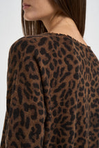 Maglia donna Melah Leopard in cashmere animalier marrone MELAH LEOPARD 4412MARRON KUJTEN 