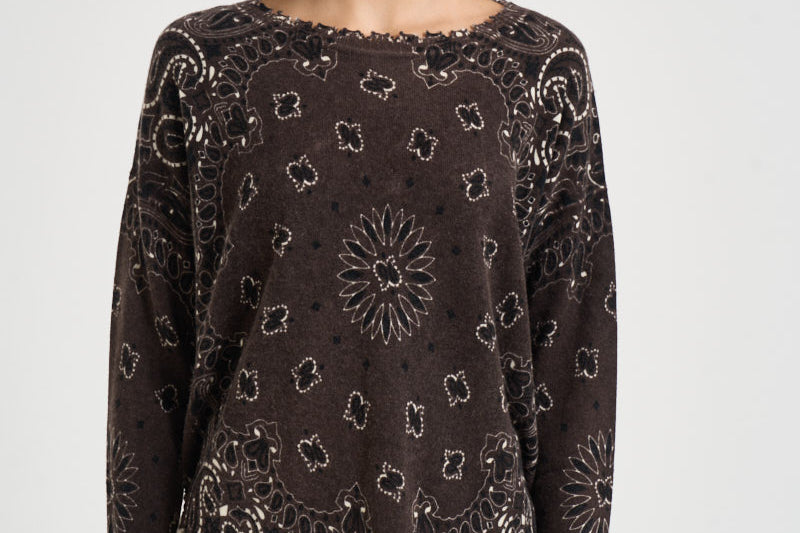 Maglia donna stampa bandana marrone MELA BANDANA 2500MARRON KUJTEN 