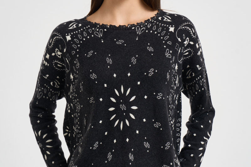 Maglia donna stampa bandana nera MELA BANDANA 2500NOIR KUJTEN 