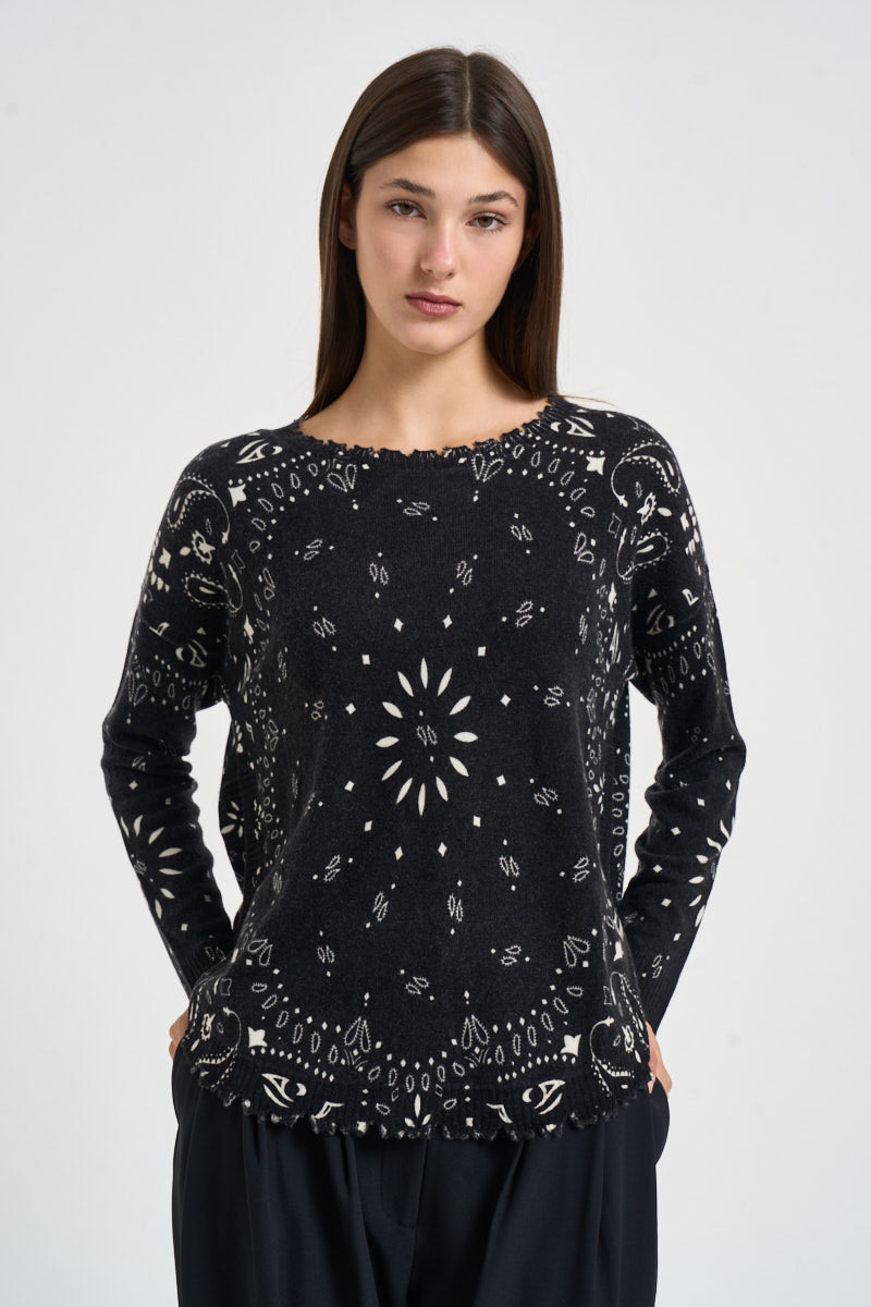 Maglia donna stampa bandana nera MELA BANDANA 2500NOIR KUJTEN 