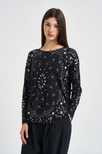 Maglia donna stampa bandana nera MELA BANDANA 2500NOIR KUJTEN 