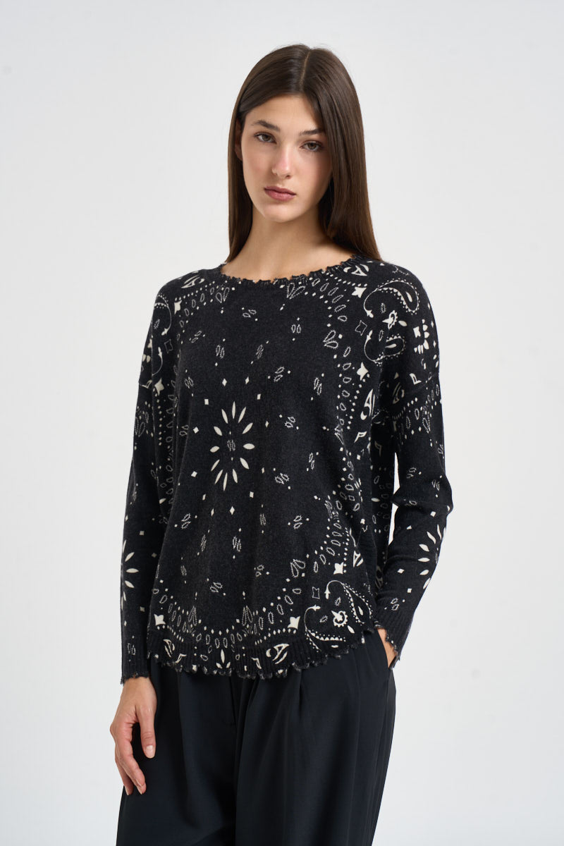 Maglia donna stampa bandana nera MELA BANDANA 2500NOIR KUJTEN 