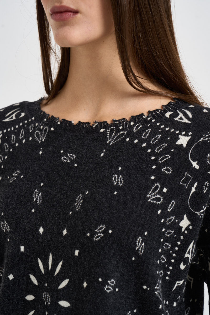 Maglia donna stampa bandana nera MELA BANDANA 2500NOIR KUJTEN 