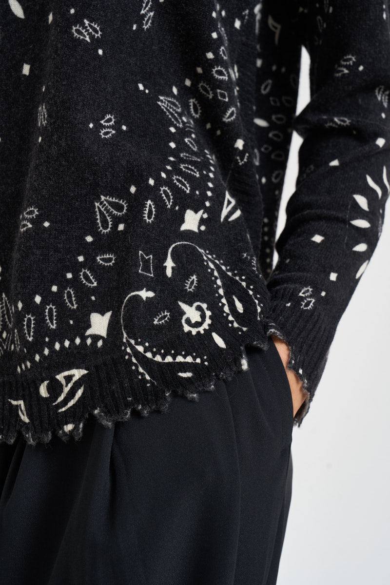 Maglia donna stampa bandana nera MELA BANDANA 2500NOIR KUJTEN 