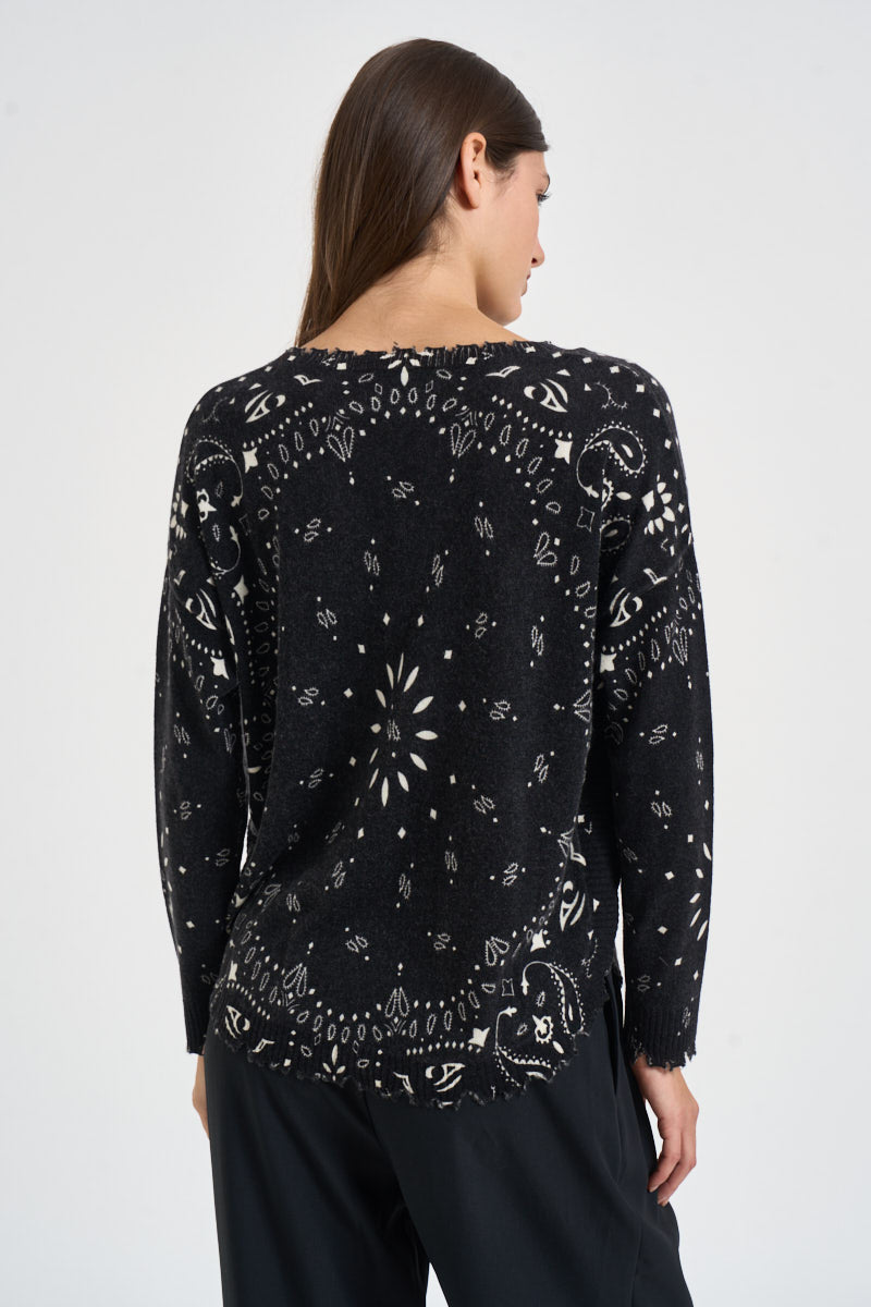 Maglia donna stampa bandana nera MELA BANDANA 2500NOIR KUJTEN 