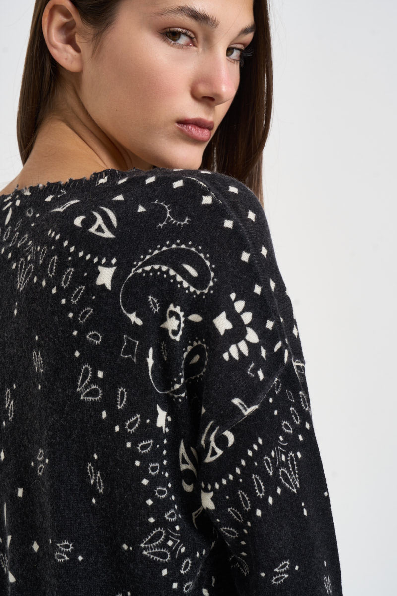 Maglia donna stampa bandana nera MELA BANDANA 2500NOIR KUJTEN 