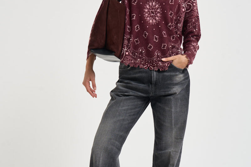 Maglia donna stampa bandana bordeaux MELA BANDANA BICO 2913BDX KUJTEN 