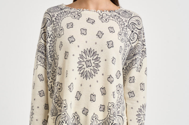 Maglia donna stampa bandana panna MELA BANDANA BICO 2913BLANC KUJTEN 