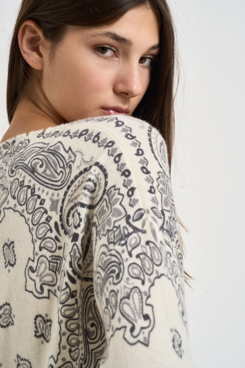Maglia donna stampa bandana panna MELA BANDANA BICO 2913BLANC KUJTEN 