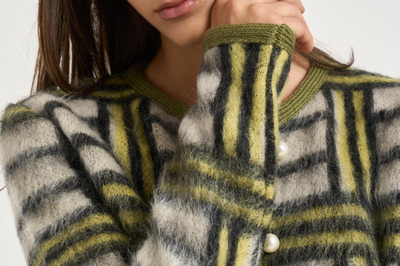 Cardigan donna Check multicolor verde PUL0410 BR05 LA DOUBLE J. 