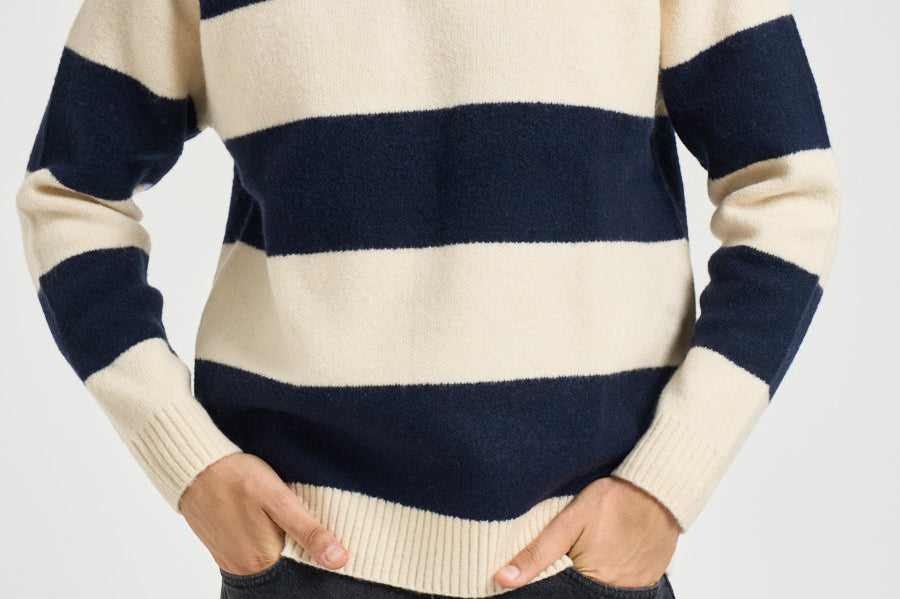 Polo uomo a righe panna e blu 1002189 IVORY LES DEUX 
