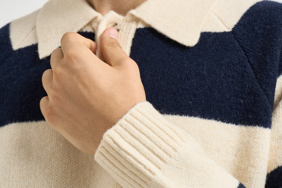 Polo uomo a righe panna e blu 1002189 IVORY LES DEUX 