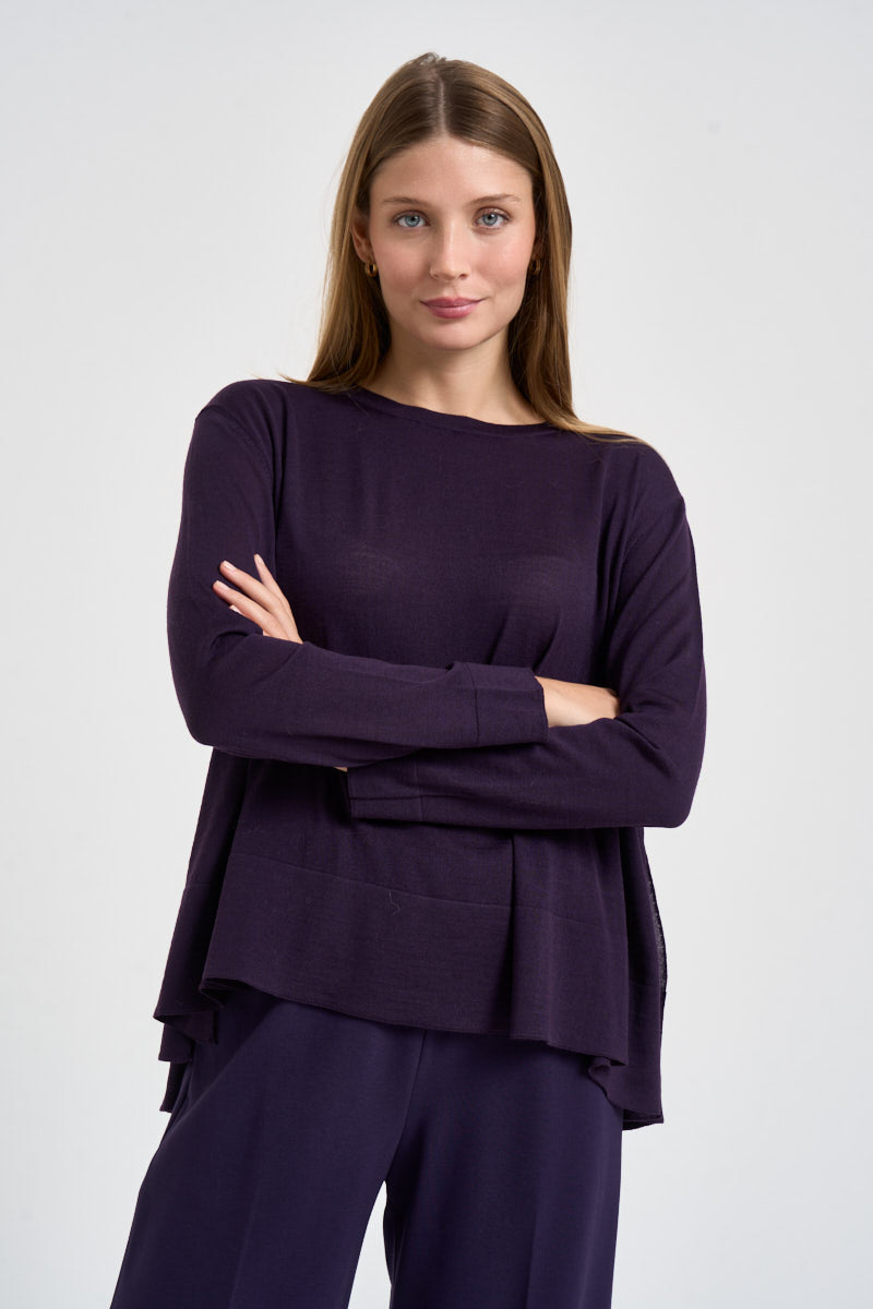 Maglia donna over spacchetti laterali viola F6A06 J21 LIVIANA CONTI 