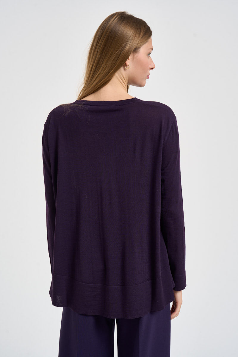 Maglia donna over spacchetti laterali viola F6A06 J21 LIVIANA CONTI 
