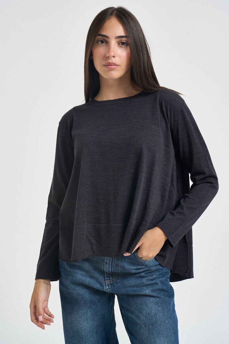 Maglia donna over spacchetti laterali antracite F6A06 Y49 LIVIANA CONTI 