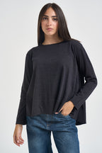 Maglia donna over spacchetti laterali antracite F6A06 Y49 LIVIANA CONTI 