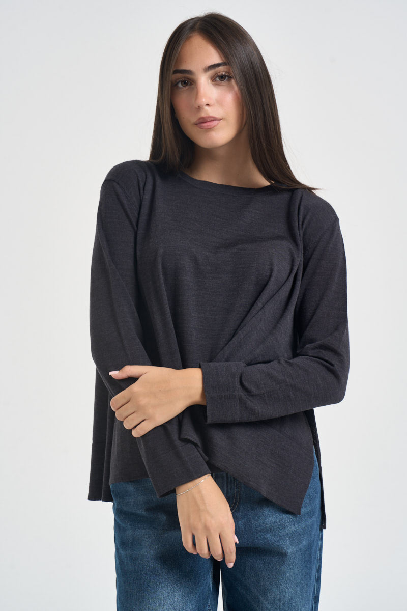 Maglia donna over spacchetti laterali antracite F6A06 Y49 LIVIANA CONTI 