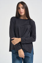Maglia donna over spacchetti laterali antracite F6A06 Y49 LIVIANA CONTI 