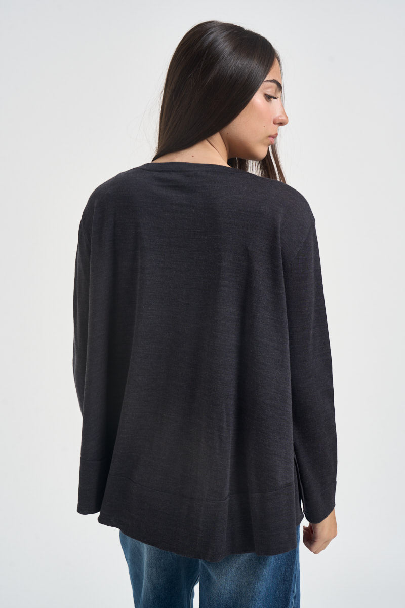 Maglia donna over spacchetti laterali antracite F6A06 Y49 LIVIANA CONTI 