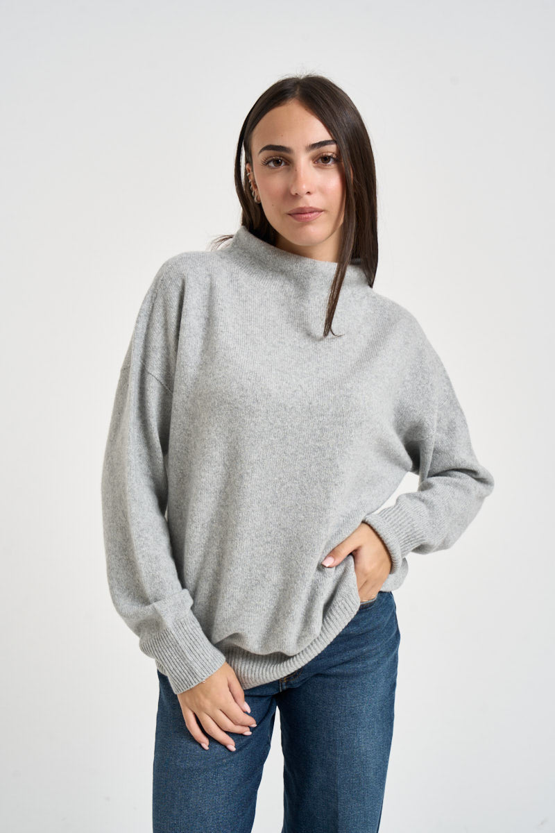 Maglia donna collo cratere over grigio chiaro mélange F6C54 X47 LIVIANA CONTI 