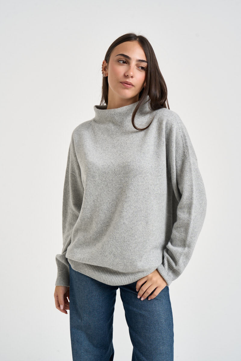 Maglia donna collo cratere over grigio chiaro mélange F6C54 X47 LIVIANA CONTI 