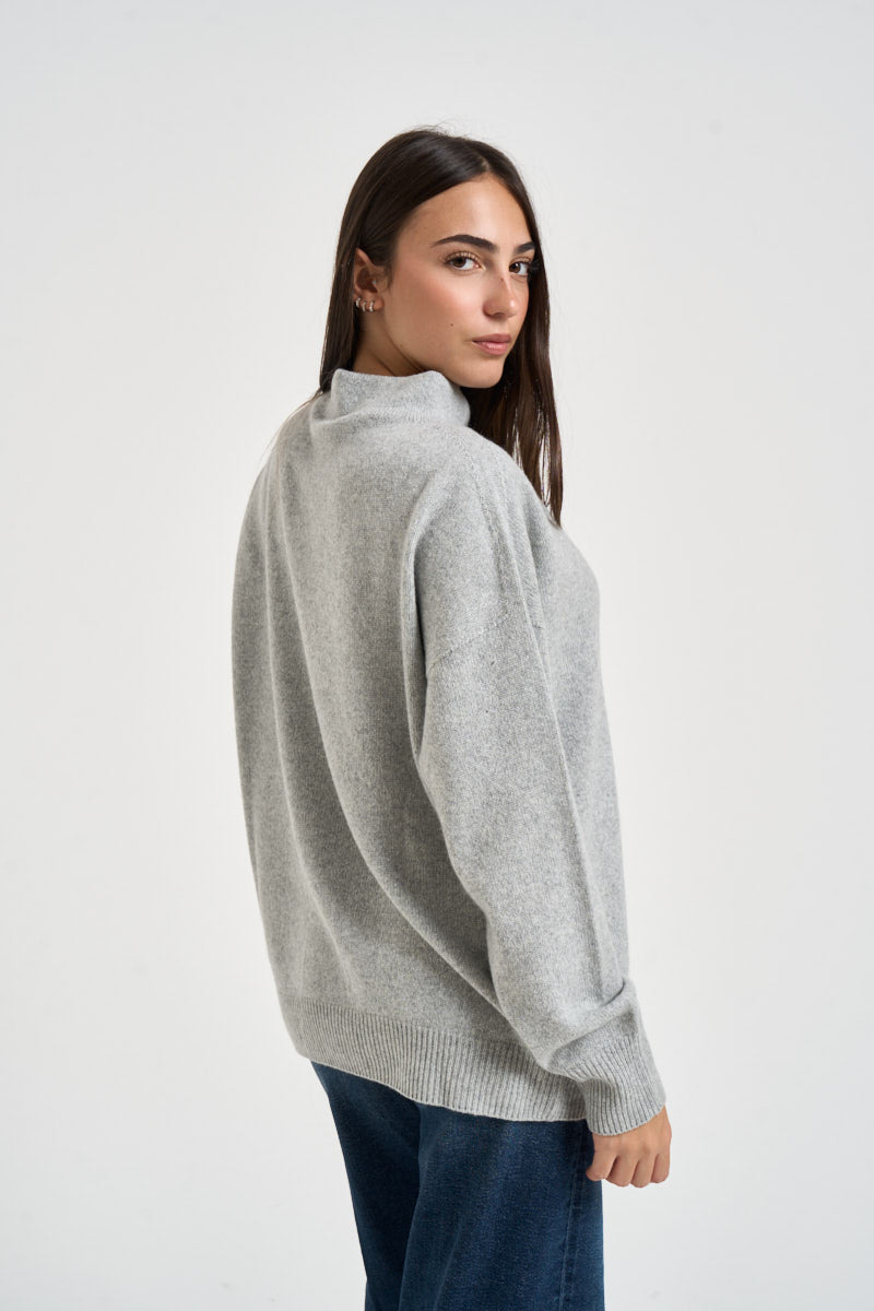 Maglia donna collo cratere over grigio chiaro mélange F6C54 X47 LIVIANA CONTI 