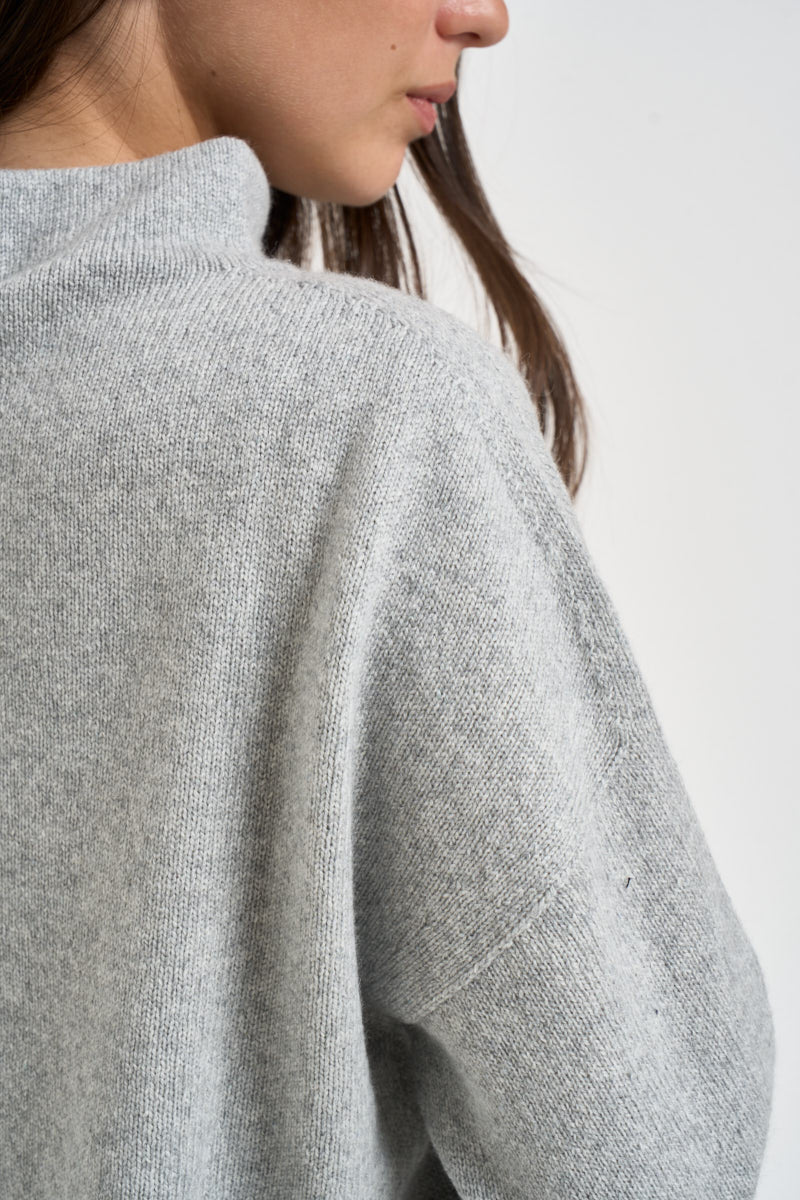 Maglia donna collo cratere over grigio chiaro mélange F6C54 X47 LIVIANA CONTI 