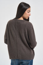 Maglia donna con bordo asimmetrico tortora mèlange F6C58 W57 LIVIANA CONTI 