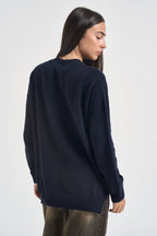 Maglia donna con spacchi laterali blu navy F6C65 N08 LIVIANA CONTI 