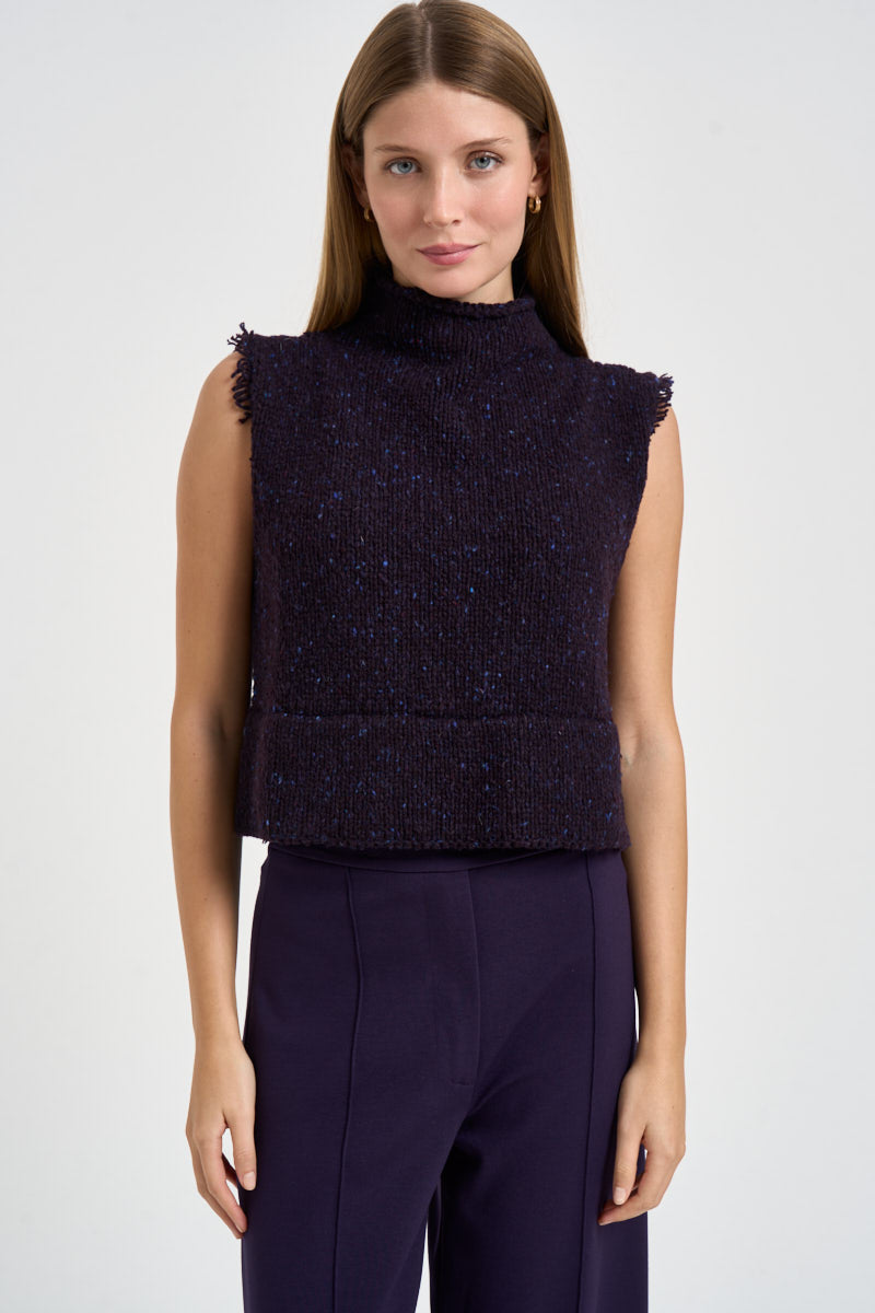 Gilet donna Raisa in maglia cropped viola F6G82 BOT4 LIVIANA CONTI 
