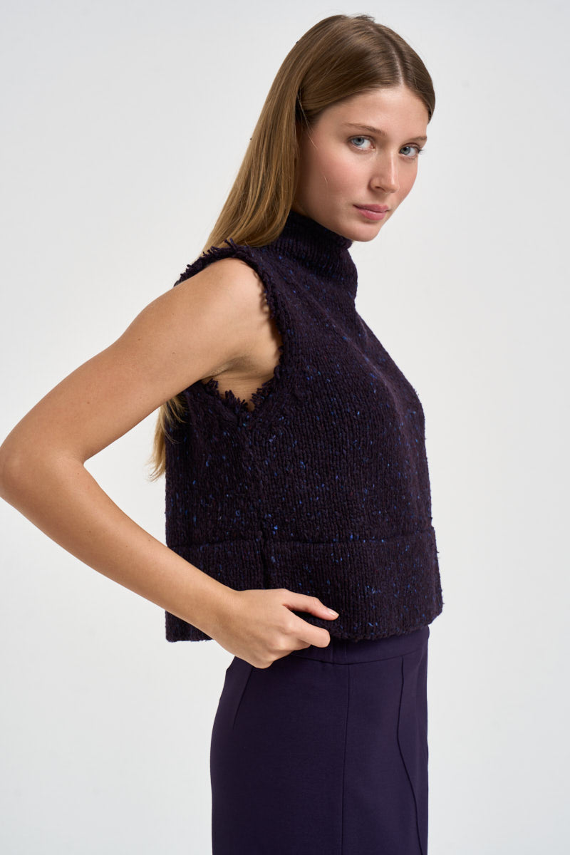 Gilet donna Raisa in maglia cropped viola F6G82 BOT4 LIVIANA CONTI 
