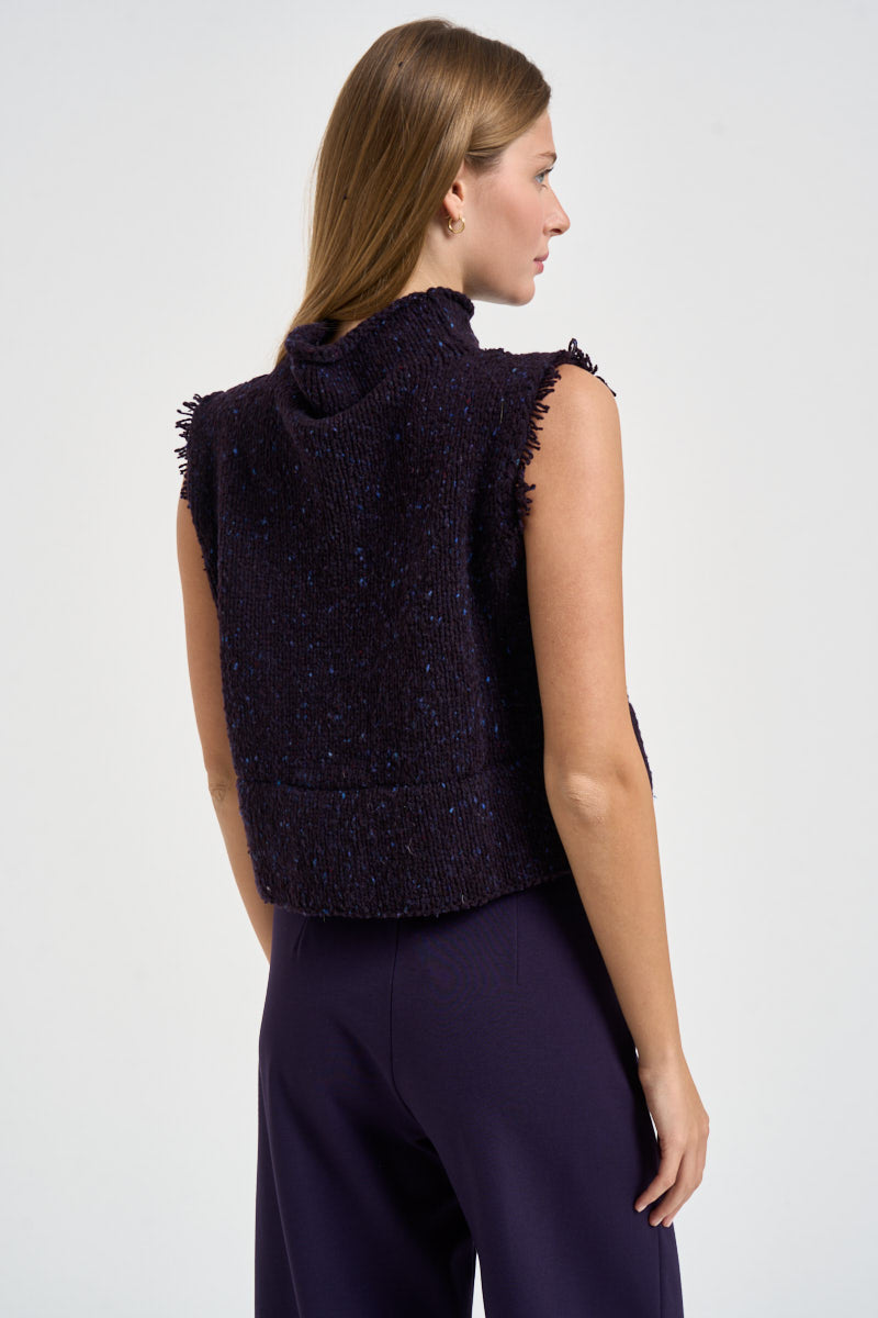 Gilet donna Raisa in maglia cropped viola F6G82 BOT4 LIVIANA CONTI 