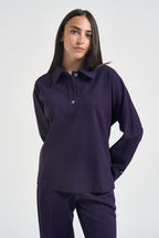 Blusa donna Miranda polo maniche lunghe viola F6I09 J21 LIVIANA CONTI 
